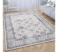 Imperial Rooms Area Rugs Living Room Washable Rug for Bedroom Non Slip 80x150 cm - Short Pile Cashmere Design Vintage Grey Rug - Easy to Clean Soft Carpets for Lounge Office (Serene)