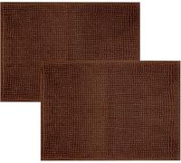 Imperial Rooms Bath Mat Non Slip Anti Mould (2 pack) - Brown Bath Mats 60x90cm, Chenille Bathroom Mat Super Absorbent Extra Soft Fluffy Shower Mat
