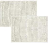 Imperial Rooms Bath Mat Non Slip Anti Mould (2 pack) - White Bath Mats 60x90cm, Chenille Bathroom Mat Super Absorbent Extra Soft Fluffy Shower Mat