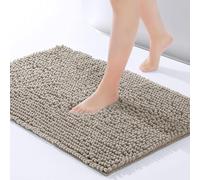 Imperial Rooms Bath Mat Non Slip Anti Mould - 40 x 60 cm Khaki Chenille Shower Mat Machine Washable Bathroom Mat Super Absorbent Extra Soft Fluffy Bath Mats
