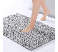 Imperial Rooms Bath Mat Non Slip Anti Mould - 40 x 60 cm Light Grey Chenille Shower Mat Machine Washable Bathroom Mat Super Absorbent Extra Soft Fluffy Bath Mats