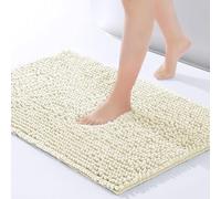 Imperial Rooms Bath Mat Non Slip Anti Mould - Cream Chenille Shower Mat 50 x 80 cm Machine Washable Bathroom Mat Extra Soft Fluffy Super Absorbent Bath Mats
