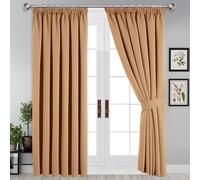 Imperial Rooms Beige Blackout Curtains for Living Room Pencil Pleat Bedroom Curtains & Drapes Window Treatments Super Soft Thermal Curtain with Tiebacks 66x72 Inch 2 Panels (168cm x 183cm)