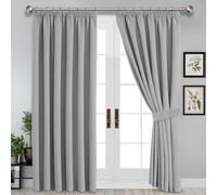 Imperial Rooms Blackout Curtains for Living Room - Light Grey Bedroom Curtains Pencil Pleat 90 x 72 inch Drop Energy Saving Super Soft Black Out Window Curtain Pair Panels + Tie Backs