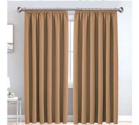 Imperial Rooms Blackout Curtains for Living Room - Pencil Pleat Beige Bedroom Curtains & Drapes 66 x 54 Inch Drop Thermal Insulated Super Soft Black Out Kitchen Curtain with Tiebacks Pair Panels