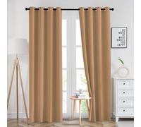 Imperial Rooms Blackout Eyelet Curtains 66x90 Inch Drop Window Treatments Thermal Insulated Ring Top Beige Curtains for Living Room with Two Tiebacks (167x228cm)