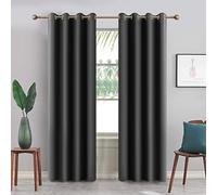 Imperial Rooms Blackout Eyelet Curtains 90 x 90 Inch for Bedroom Ring Top Super Soft Thermal Insulated Room Black Out 2 Panel Grey Curtains + Tie Backs,