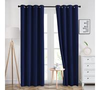 Imperial Rooms Blackout Eyelet Curtains for Living Room 90x90 Inch Luxury Thermal Insulated Darkening Extra Long Navy Curtain 2 Panel with Two Tiebacks