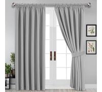 Imperial Rooms Blackout Pencil Pleat Curtains for Bedroom 66 x 54 Drop Inch Light Grey Curtains Thermal Insulated Window Treatments, 2 Panels with Tiebacks