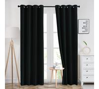 Imperial Rooms Blackout Ring Top Curtains for Bedroom 66x72 Inch Drop - Black Curtains Super Soft Thermal Insulated Eyelet Living Room Window Curtain & Drapes 2 Panel with Tiebacks
