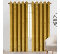 Imperial Rooms Crushed Velvet Blackout Curtains 66x72 Ochre Curtains for Living Room Fully Lined Eyelet Curtains Pair Panels + 2 Tie Backs (168cm x 183cm)