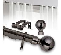 Imperial Rooms Curtain Pole - Metal Extendable Rod Heavy Duty Plain Ball Finish Black Nickel, (L)1.2-2.1M (Dia)28mm