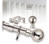 Imperial Rooms Curtain Pole - Metal Extendable Rod Heavy Duty Plain Ball Finish Brushed Silver, (L)1.6-3M (Dia)28mm