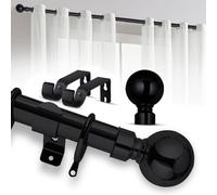 Imperial Rooms Curtain Pole - Metal Extendable Rod Heavy Duty Plain Ball Finish Matte Black, (L)0.7-1.2M (Dia)28mm