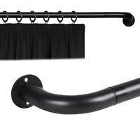 Imperial Rooms Curtain Pole Metal Extendable Room Darkening Blackout Curtain Rod with Curved Pole - Adjustable Curtain Poles for Eyelet Curtains (Matte Black, 160-300cm, 63 to 118 Inches)