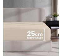 Imperial Rooms Deep Fit 25Cm Fitted Sheets Plain Dyed Microfiber Soft Bedding Bed Sheet Beige Super King