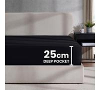 Imperial Rooms Deep Fit 25Cm Fitted Sheets Plain Dyed Microfiber Soft Bedding Bed Sheet Black King