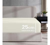 Imperial Rooms Deep Fit 25Cm Fitted Sheets Plain Dyed Microfiber Soft Bedding Bed Sheet Cream Super King
