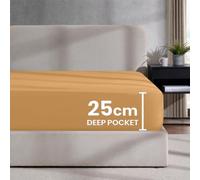 Imperial Rooms Deep Fit 25Cm Fitted Sheets Plain Dyed Microfiber Soft Bedding Bed Sheet Ochre King
