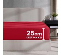 Imperial Rooms Deep Fit 25Cm Fitted Sheets Plain Dyed Microfiber Soft Bedding Bed Sheet Red Single