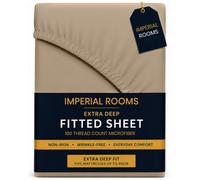 Imperial Rooms Deep Fit 40Cm Fitted Sheets Plain Dyed Microfiber Soft Bedding Bed Sheet Beige Double
