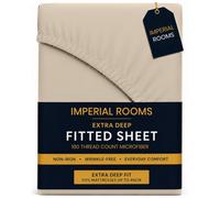 Imperial Rooms Deep Fit 40Cm Fitted Sheets Plain Dyed Microfiber Soft Bedding Bed Sheet Cream Super King
