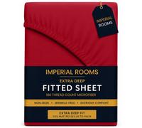 Imperial Rooms Deep Fit 40Cm Fitted Sheets Plain Dyed Microfiber Soft Bedding Bed Sheet Red Double