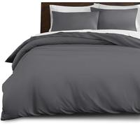 Imperial Rooms Double Duvet Cover Set Brushed Microfiber Plain Bedding Grey Bed Set with Pillow Cases Ultra Soft Button Closure Quilt Cover (200 x 200 Cm)