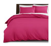 Imperial Rooms Double Duvet Cover Set - Brushed Microfiber Plain Bedding Set with Pillow Cases - Ultra Soft Button Closure Quilt Cover (200 x 200 Cm) - Pink