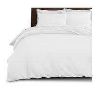 Imperial Rooms Double Duvet Cover Set Brushed Microfiber Plain Bedding White Bed Set with Pillow Cases Ultra Soft Button Closure Quilt Cover (200 x 200 Cm)