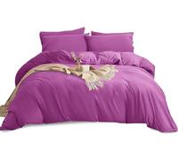 Imperial Rooms Double Duvet Cover Set Brushed Microfiber Plain Purple Bedding Set with Pillow Cases Ultra Soft Button Closure Quilt Cover (200 x 200 Cm)