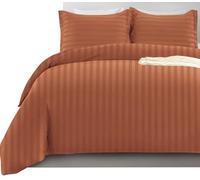 Imperial Rooms Double Duvet Set Reversible Stripes Satin Bedding Set with Pillowcases Breathable Microfiber Duvet Cover (Rust 200x200 Cm)