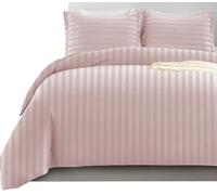 Imperial Rooms Double Duvet Set Reversible Stripes Satin Bedding Set with Pillowcases Breathable Microfiber Duvet Cover (Peach 200x200 Cm)