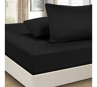 Imperial Rooms Double Fitted Sheet Brushed Microfiber Black Bed Sheets 40cm/16" - Extra Deep Easy Care Soft Fitted Bed Sheet - Shrinkage and Fade Resistant