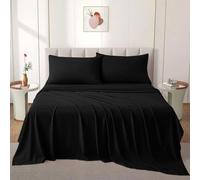 Imperial Rooms Egyptian Cotton Flat Sheet Double - Breathable Hotel Quality Bed Sheet, Durable Machine Washable Bedding, Black