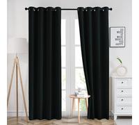 Imperial Rooms Eyelet Blackout Curtains 90x90 inch Drop Thermal Insulated Black Curtains Super Soft Ring Top Curtain for Living Room with Two Tie Backs Pair Panels