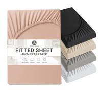 Imperial Rooms Fitted Sheet 40 Cm - Extra Deep Brushed Microfiber Bed Sheets Easy Care Soft Fitted Bed Sheet - Shrinkage and Fade Resistant (Peach, Single)