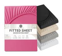 Imperial Rooms Fitted Sheet 40 Cm - Single Bed Sheets Brushed Microfiber Easy Care Soft Extra Deep Fitted Bed Sheet - Shrinkage and Fade Resistant (Hot Pink)