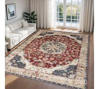 Imperial Rooms Gold Red Rugs Living Room Large 160x230 cm Short Pile Area Rugs for Bedroom Machine Washable Non Slip Carpet for Kids Room Soft Vintage Design Boho Rug, Whisper