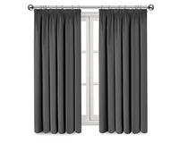 Imperial Rooms Grey Blackout Curtains for Living Room Pencil Pleat Bedroom Curtains & Drapes Window Treatments Super Soft Black Out Thermal Curtain with Tiebacks 66 x 54 Drop Inch 2 Panels