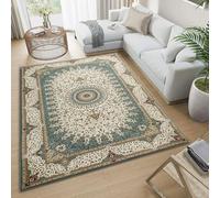 Imperial Rooms Machine Washable Bedside Small Rug 40x60 cm - Soft Short Pile Green Area Rugs For Bedroom Entrway Non Slip Floor Carpet Traditional Vintage Design Cashmere Door Mat For Kitchen, Willow