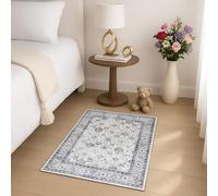 Imperial Rooms Machine Washable Bedside Small Rug 40x60 cm - Soft Short Pile Grey Area Rugs For Bedroom Entrway Non Slip Floor Carpet Traditional Vintage Design Cashmere Door Mat For Kitchen, Serene