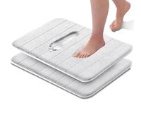 Imperial Rooms Memory Foam Bath Mat 2 Pack 50 x 80 cm White Extra Soft & Comfortable Bathmat Non Slip Super Absorbent Machine Washable Bathroom Mat