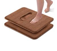 Imperial Rooms Memory Foam Bath Mat 2 Pack Brown 40 x 60 cm Extra Soft & Comfortable Bathmat Non Slip Super Absorbent Machine Washable Bathroom Mat
