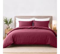 Imperial Rooms Plain Burgundy Super King Bedding Set Duvet Cover, Pillowcase & 25Cm Deep Fitted Sheet, Easy Care & Anti-Allergy