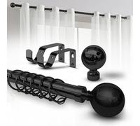 Imperial Rooms Plain Metal Ball Curtain Poles Metal Extendable - Includes Curtain Rod, 60mm Size Finials, Rings, Brackets & Fittings Set (Matte Black, 160-300 Cm, 63 Inches to 118 Inches)