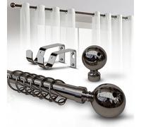 Imperial Rooms Plain Metal Ball Curtain Poles Metal Extendable - Includes Curtain Rod, 60mm Size Finials, Rings, Brackets & Fittings Set (Black Nickel, 120-210 Cm, 48 Inches to 83 Inches)