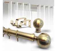 Imperial Rooms Plain Metal Ball Curtain Poles Metal Extendable - Includes Curtain Rod, 60mm Size Finials, Rings, Brackets & Fittings Set (Antique Brass, 70-120 Cm, 28 Inches to 48 Inches)
