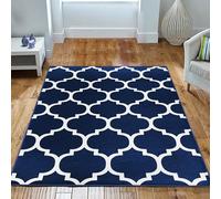 Imperial Rooms Rugs Living Room - Area Rugs for Bedroom 60x110 Cm Modern Floor Carpet Non Shedding Trellis Style Durable Ava Navy Soft Rug for Dining Room Easy to Clean
