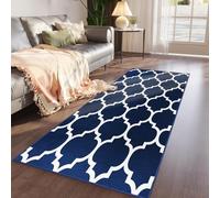 Imperial Rooms Rugs Living Room - Runner Rug for Hallway Geometric Trellis Style Modern Floor Carpet Runners Easy Care Super Soft Ava Navy Large Rugs (80 x 300 Cm)